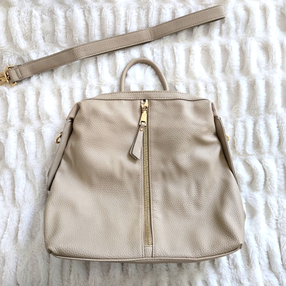 Elegant Cream Faux Leather Women's Backpack